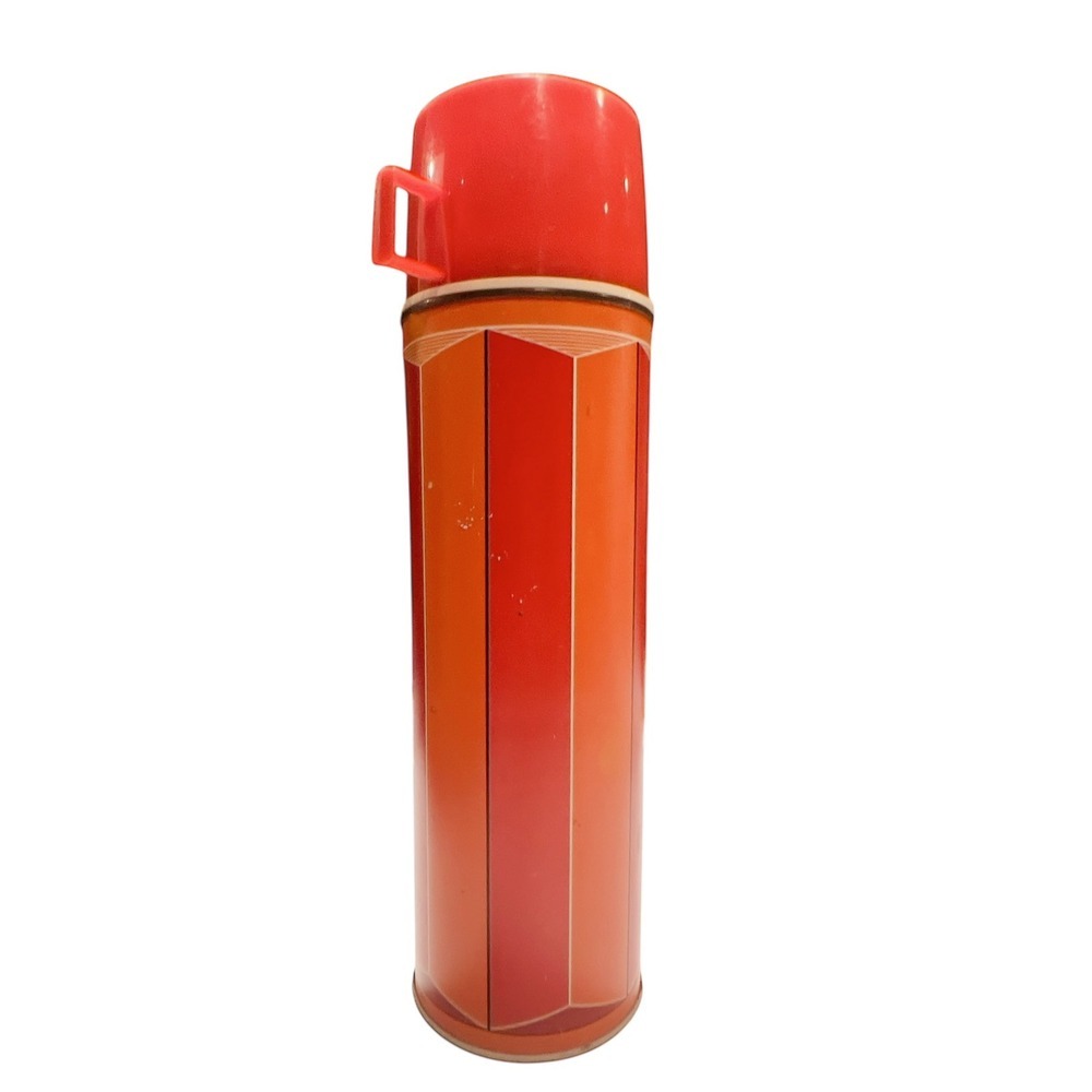 Vintage 1974 Thermos King-Seeley‎ Orange Stripe Coffee Container Retro Cabincore